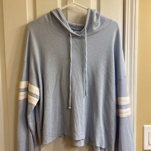 Hollister blue cropped shirt with stripes on arms